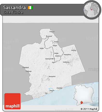Gray 3D Map of Sassandra, single color outside