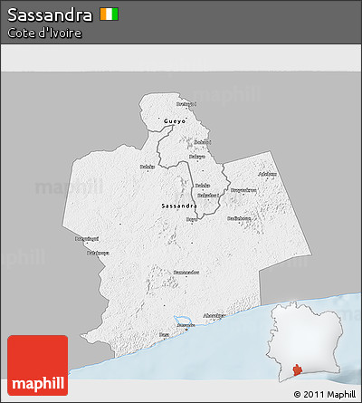 Gray 3D Map of Sassandra, single color outside
