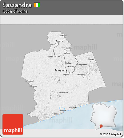 Gray 3D Map of Sassandra, single color outside