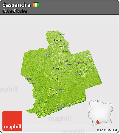 Physical 3D Map of Sassandra, cropped outside