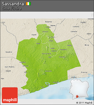 Physical 3D Map of Sassandra, shaded relief outside