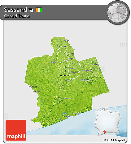 Physical 3D Map of Sassandra, single color outside