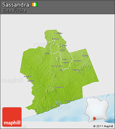 Physical 3D Map of Sassandra, single color outside