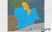 Political 3D Map of Sassandra, darken, semi-desaturated