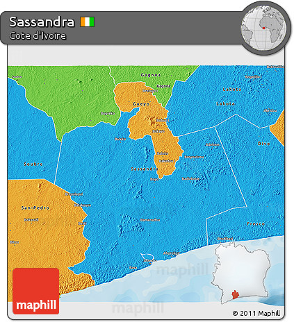 Political 3D Map of Sassandra