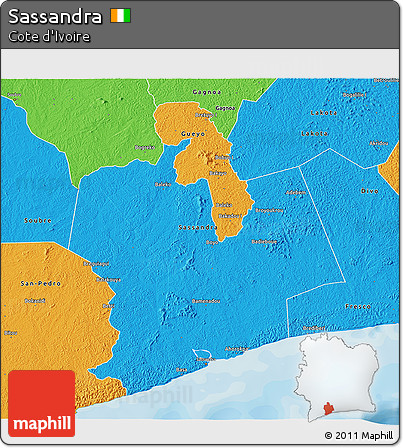 Political 3D Map of Sassandra