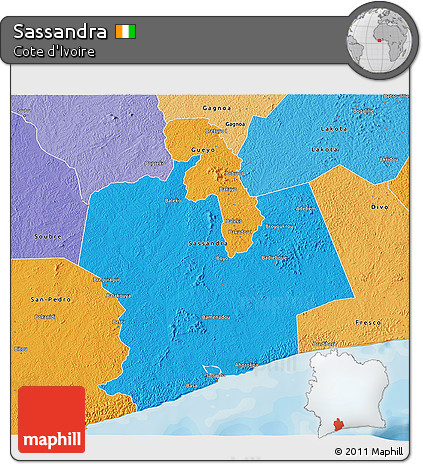 Political 3D Map of Sassandra, political shades outside