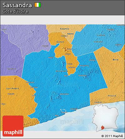 Political 3D Map of Sassandra, political shades outside