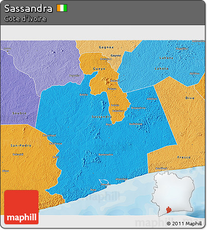 Political 3D Map of Sassandra, political shades outside