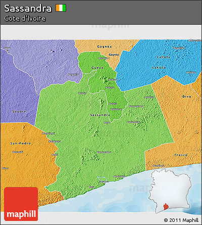Political Shades 3D Map of Sassandra