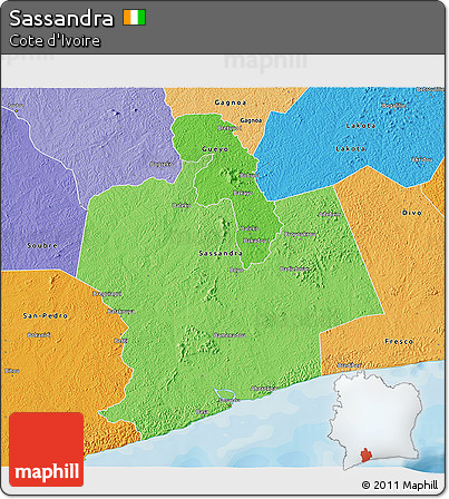 Political Shades 3D Map of Sassandra
