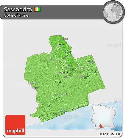 Political Shades 3D Map of Sassandra, single color outside