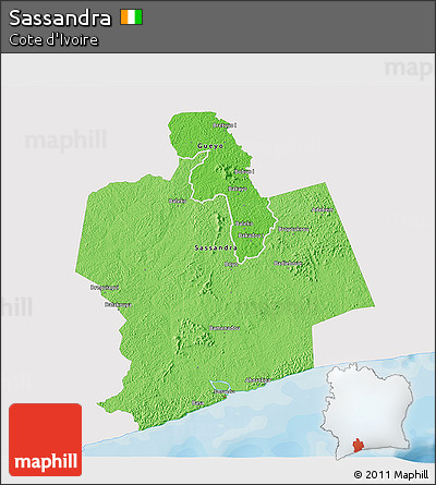 Political Shades 3D Map of Sassandra, single color outside