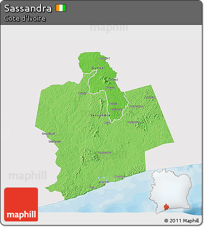 Political Shades 3D Map of Sassandra, single color outside