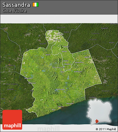 Satellite 3D Map of Sassandra, darken