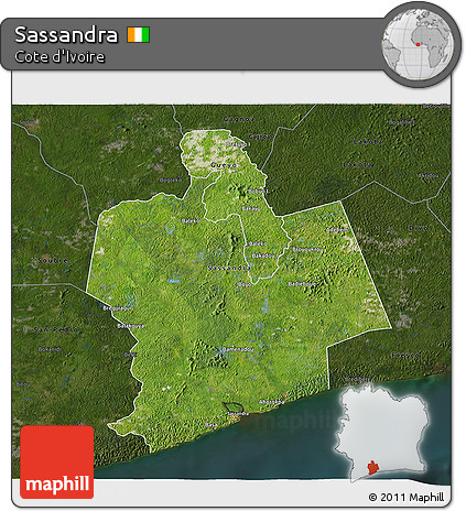 Satellite 3D Map of Sassandra, darken