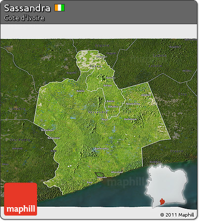 Satellite 3D Map of Sassandra, darken