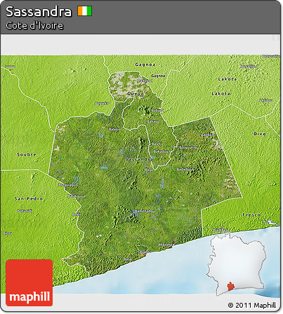 Satellite 3D Map of Sassandra, physical outside