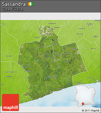 Satellite 3D Map of Sassandra, physical outside
