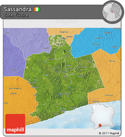 Satellite 3D Map of Sassandra, political shades outside