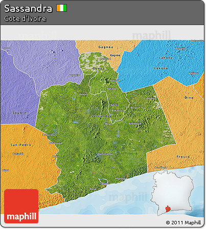 Satellite 3D Map of Sassandra, political shades outside