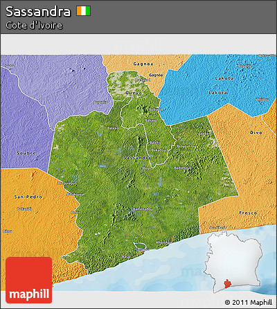 Satellite 3D Map of Sassandra, political shades outside