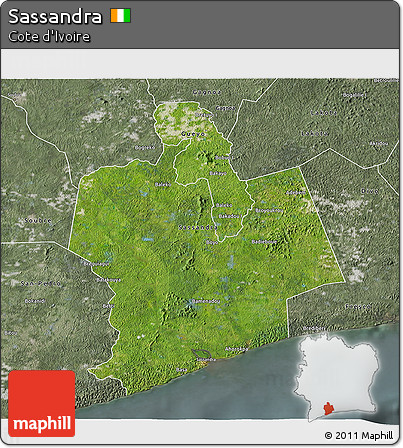 Satellite 3D Map of Sassandra, semi-desaturated