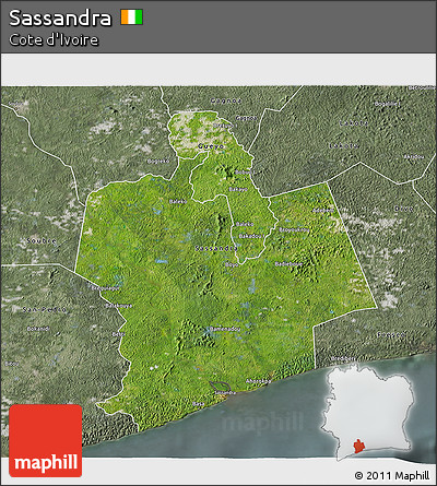 Satellite 3D Map of Sassandra, semi-desaturated