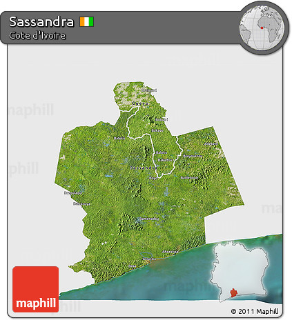 Satellite 3D Map of Sassandra, single color outside