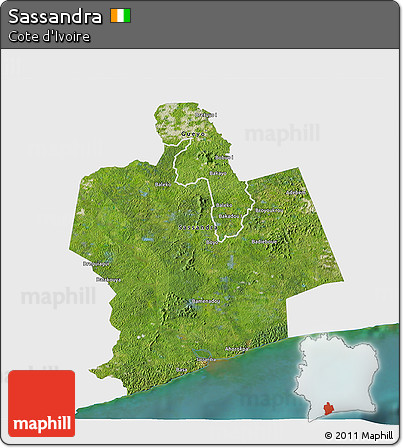 Satellite 3D Map of Sassandra, single color outside