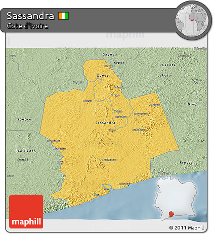 Savanna Style 3D Map of Sassandra