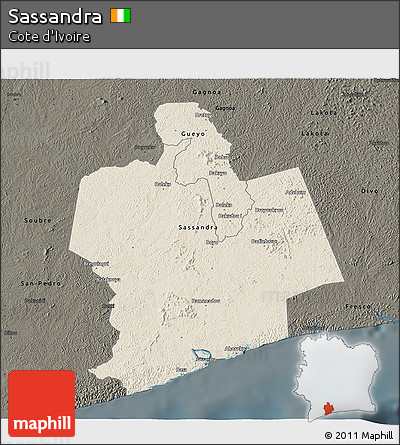 Shaded Relief 3D Map of Sassandra, darken
