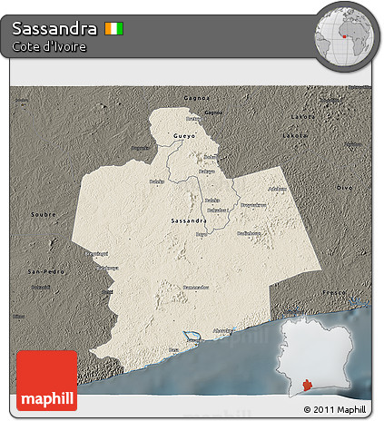 Shaded Relief 3D Map of Sassandra, darken
