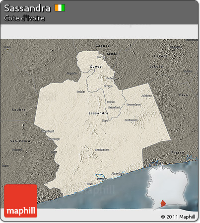 Shaded Relief 3D Map of Sassandra, darken