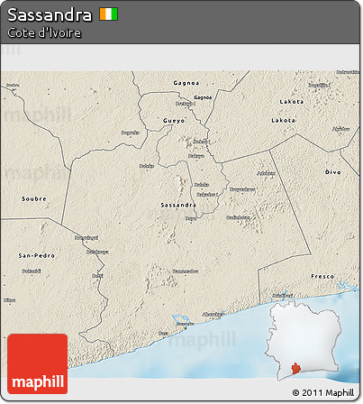 Shaded Relief 3D Map of Sassandra