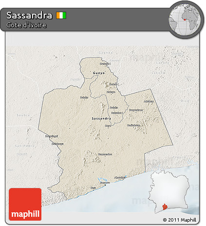 Shaded Relief 3D Map of Sassandra, lighten