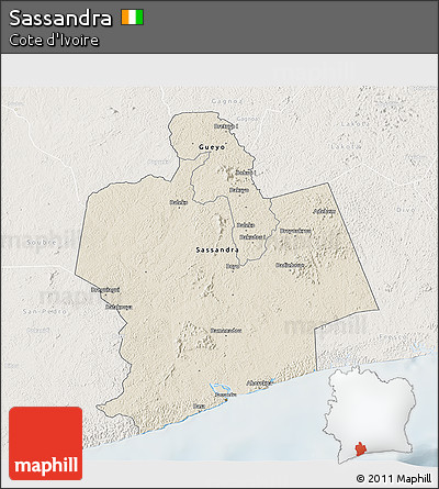 Shaded Relief 3D Map of Sassandra, lighten