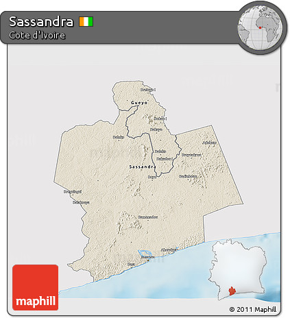 Shaded Relief 3D Map of Sassandra, single color outside