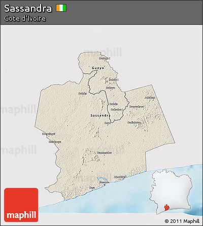 Shaded Relief 3D Map of Sassandra, single color outside