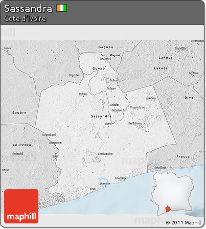 Silver Style 3D Map of Sassandra