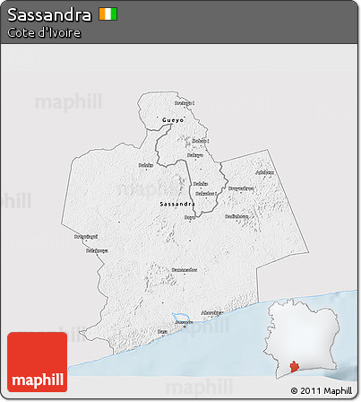 Silver Style 3D Map of Sassandra, single color outside