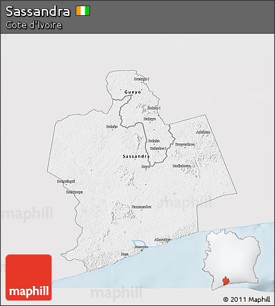 Silver Style 3D Map of Sassandra, single color outside