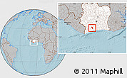 Gray Location Map of Gueyo, highlighted country, hill shading