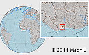 Gray Location Map of Gueyo, highlighted parent region, within the entire country, hill shading