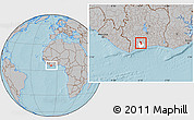 Gray Location Map of Gueyo, highlighted parent region, hill shading