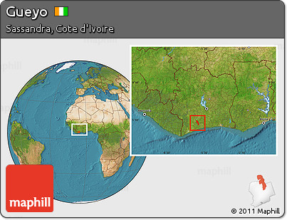 Satellite Location Map of Gueyo, within the entire country
