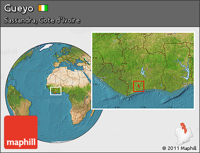 Satellite Location Map of Gueyo, within the entire country