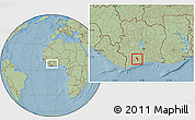 Savanna Style Location Map of Gueyo, within the entire country, hill shading