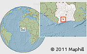 Savanna Style Location Map of Gueyo, highlighted country, hill shading