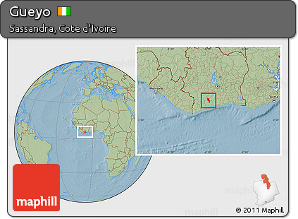 Savanna Style Location Map of Gueyo, hill shading